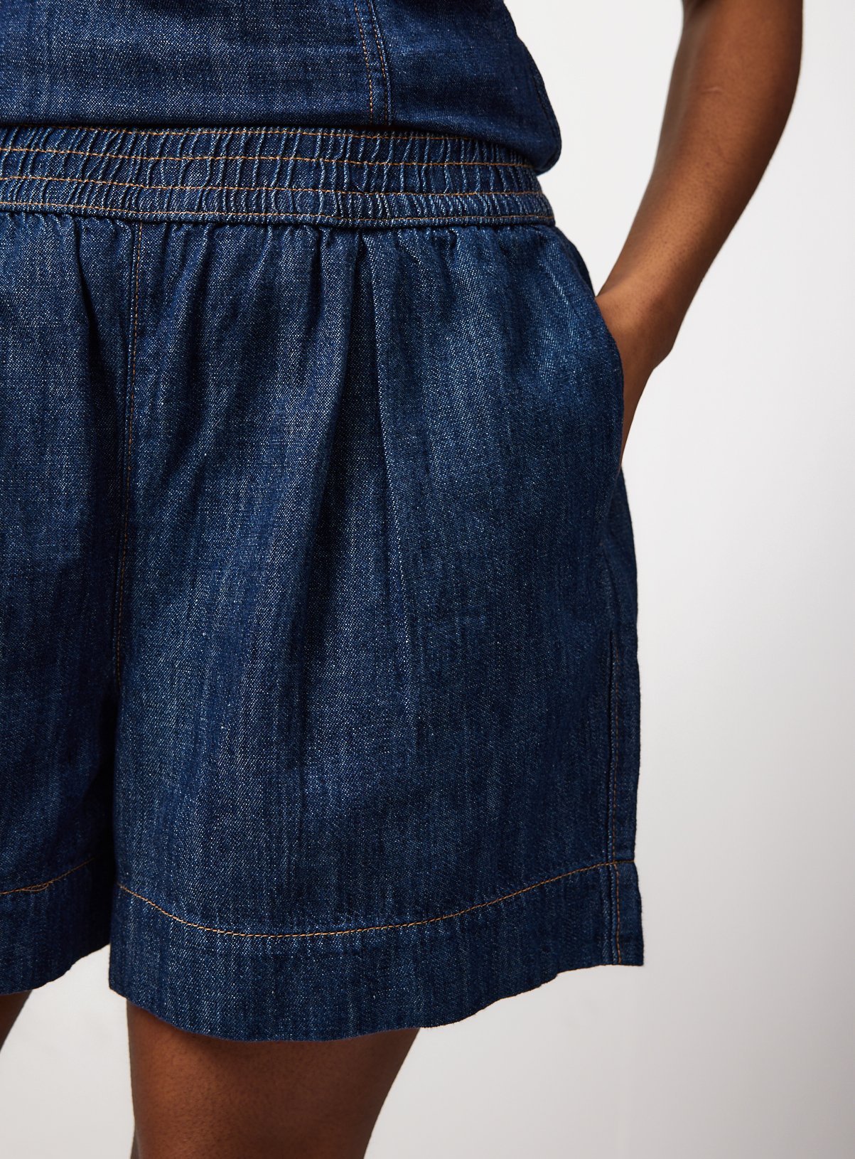 Dark Denim Linen Blend Pull On Co-ord Shorts 6 - Image 3 thumbnail